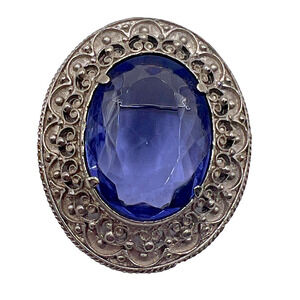 Lovely SPHINX Vintage Purple Faceted Glass Oval Layered BROOCH Pin Pendant